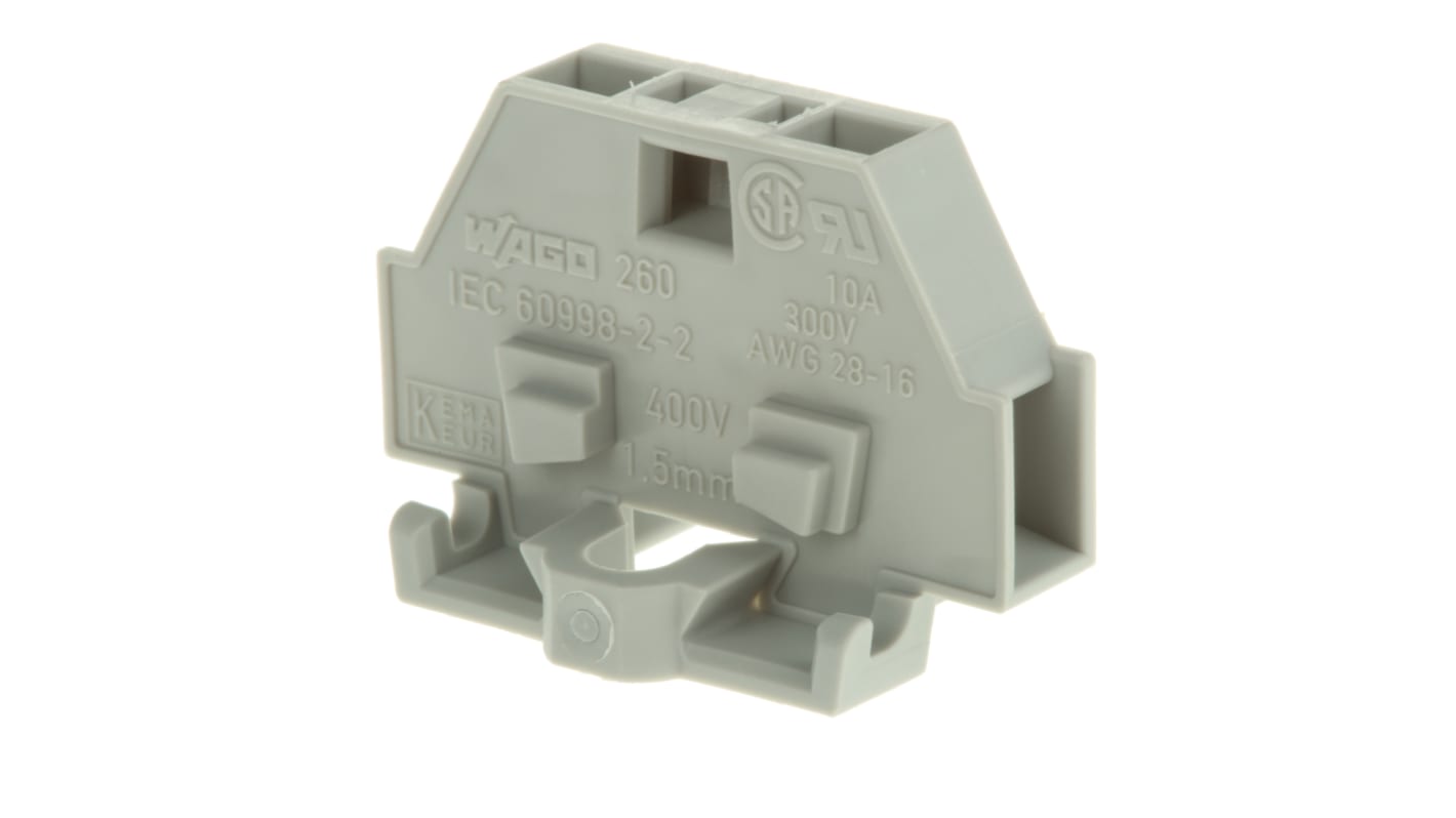 Wago 260 Series Grey Modular Terminal Block, 1.5mm², Single-Level, Cage Clamp Termination