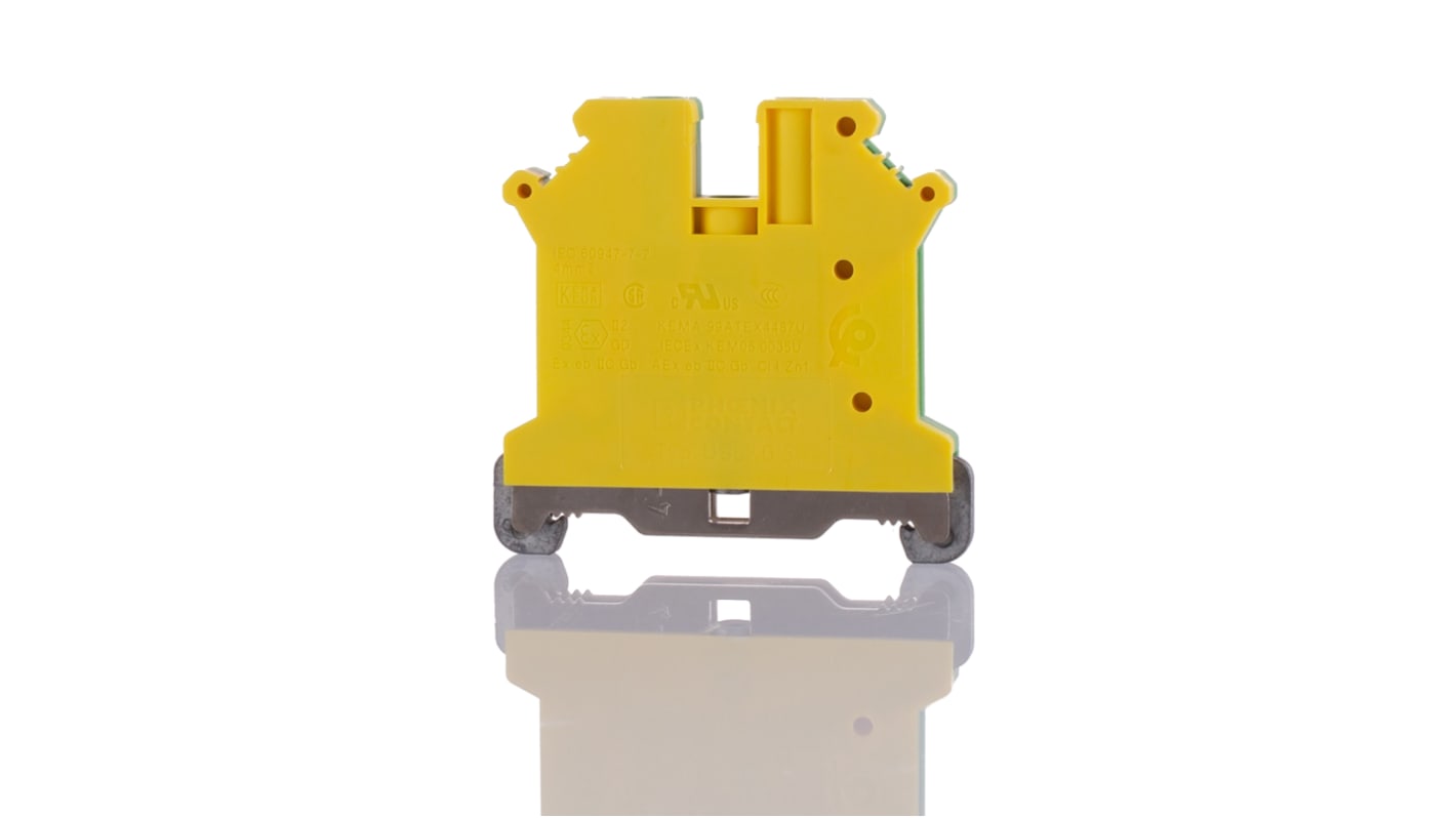 Phoenix Contact USLKG 5-1 Series Green, Yellow Feed Through Terminal Block, 0.2 → 6mm², Single-Level, Screw