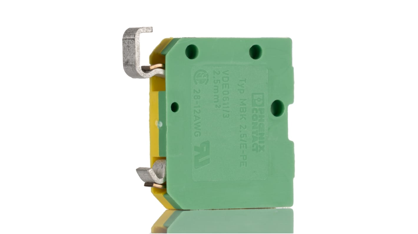 Phoenix Contact MBK 2.5/E-PE Series Green/Yellow Earth Terminal Block, 2.5mm², Single-Level, Screw Termination