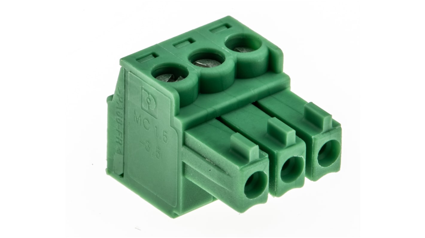 Phoenix Contact 3.5mm Pitch 3 Way Pluggable Terminal Block, Plug, Cable Mount, Screw Termination