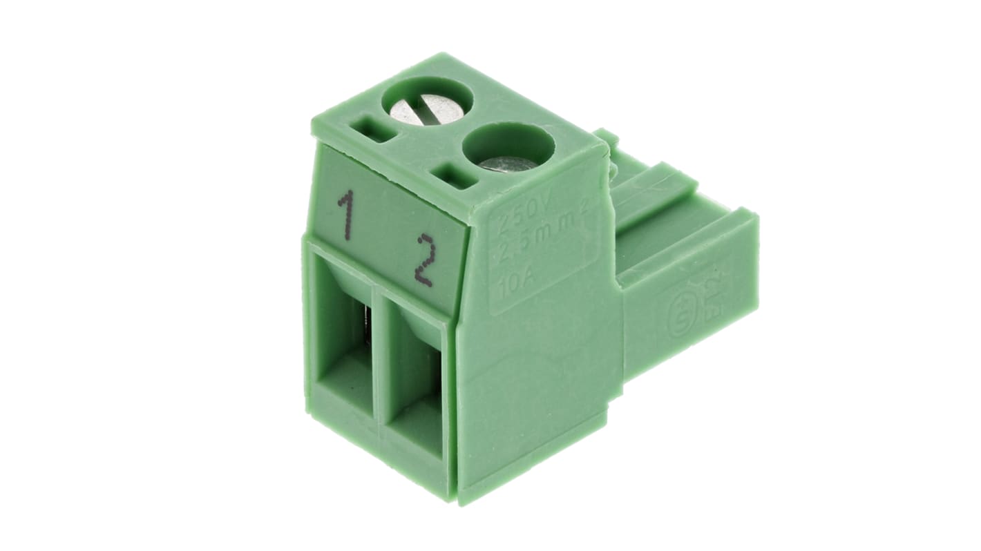 Phoenix Contact 5mm Pitch 2 Way Pluggable Terminal Block, Plug, Plug-In, Screw Termination