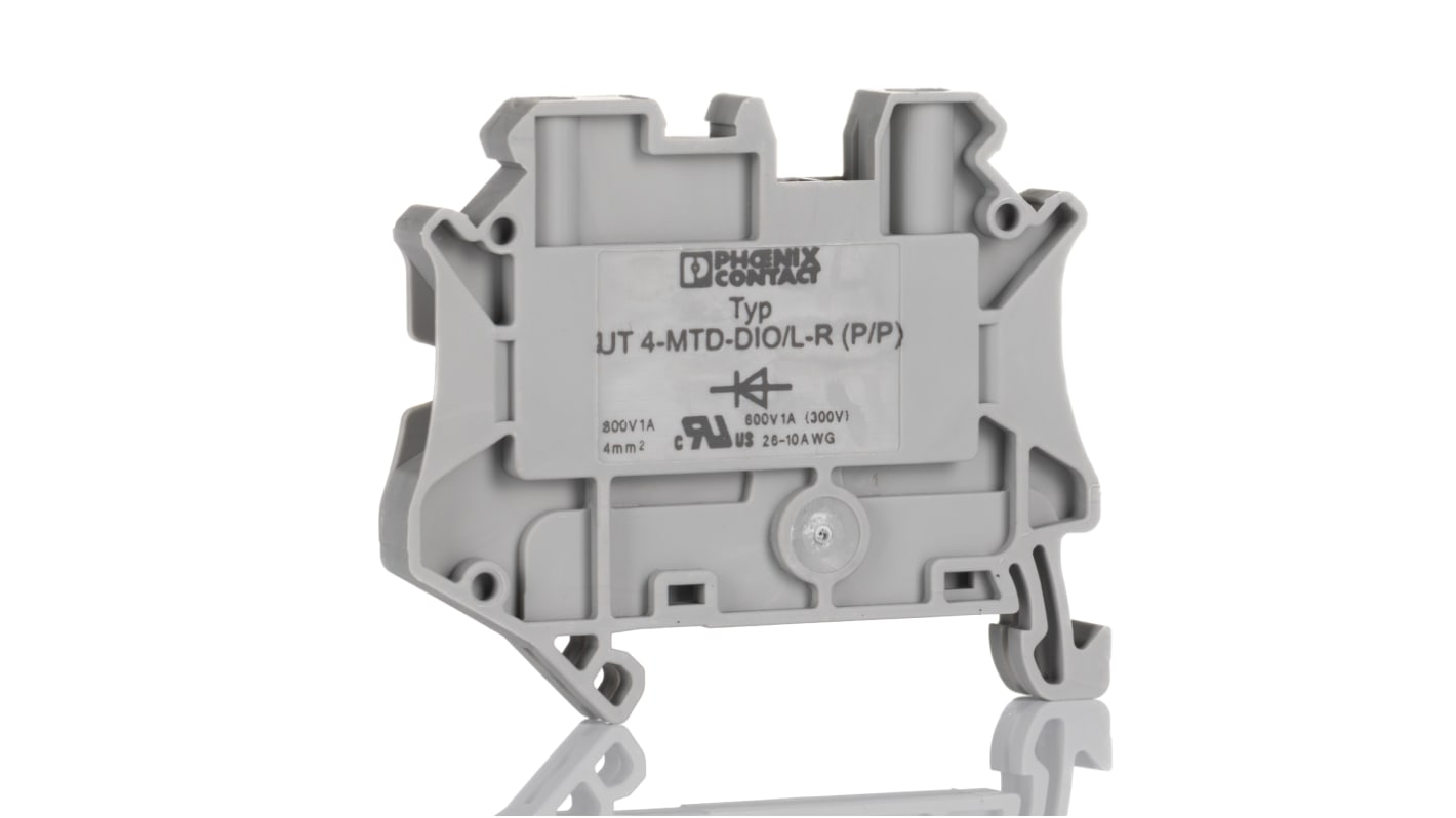 Phoenix Contact UT 4-DIO/L-R Series Grey Feed Through Terminal Block, 4mm², Single-Level, Screw Termination