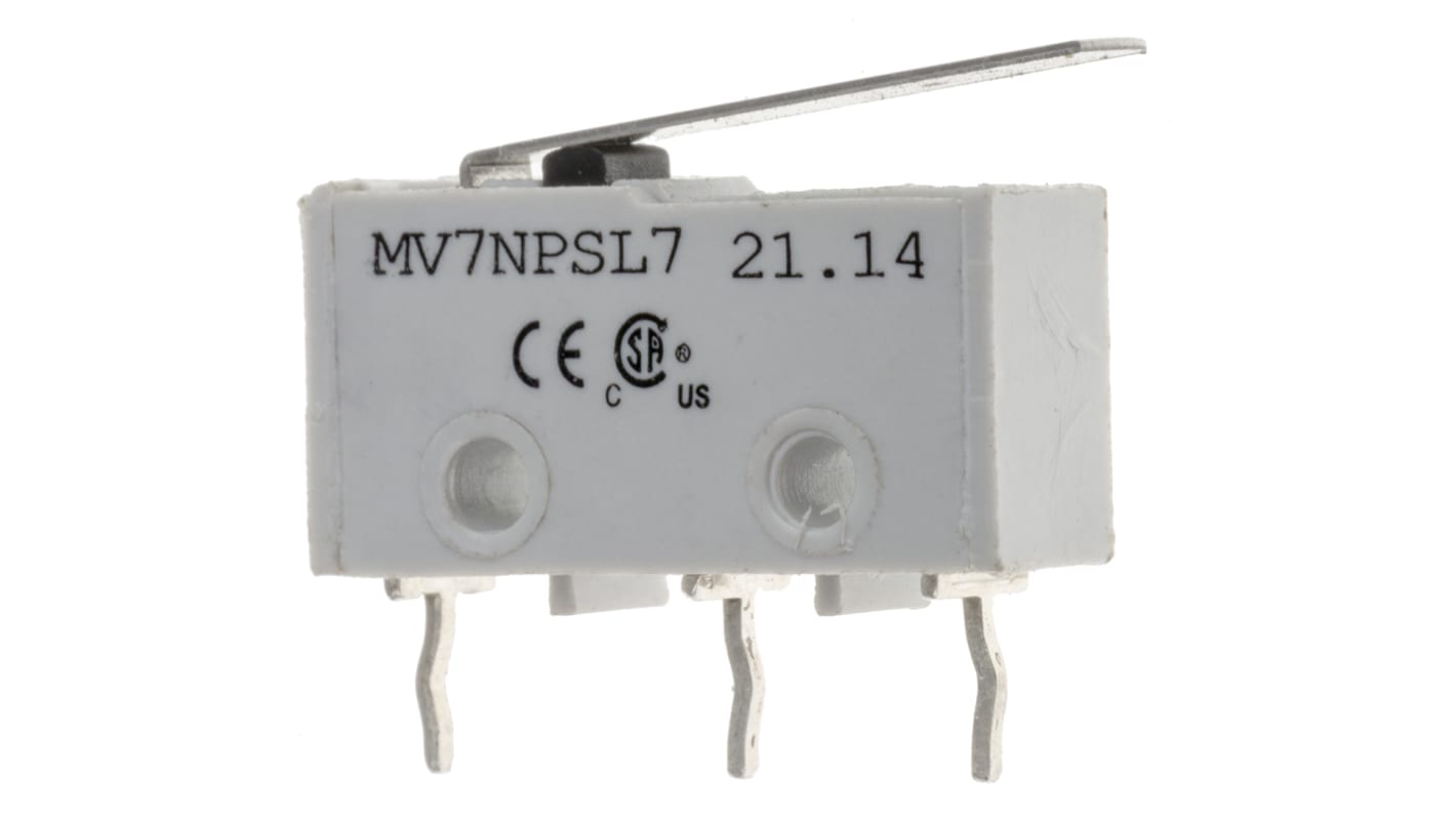 RS PRO Subminiatur-Mikroschalter Hebel-Betätiger Lötanschluss, 2 A @ 250 V ac, SPST 50 g -25°C - +85°C