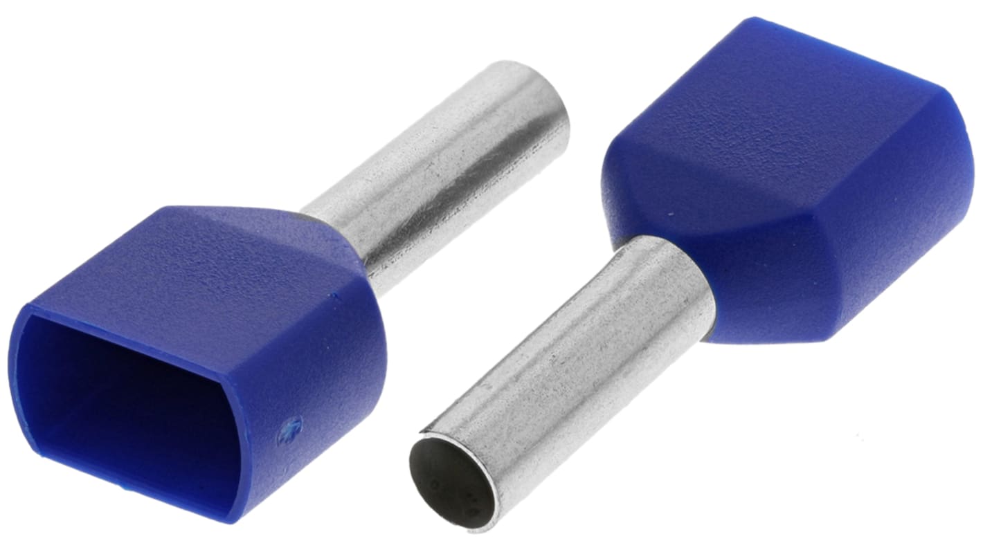 Phoenix Contact, AI-TWIN2X 2.5 -10 BU Insulated Bootlace Ferrule Kit, 10mm Pin Length, 2.9mm Pin Diameter, Blue