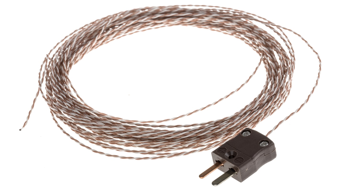 Termopar tipo T RS PRO, Ø sonda 1/0.315mm x 10m, temp. máx +250°C, cable de 10m, conexión , con conector miniatura