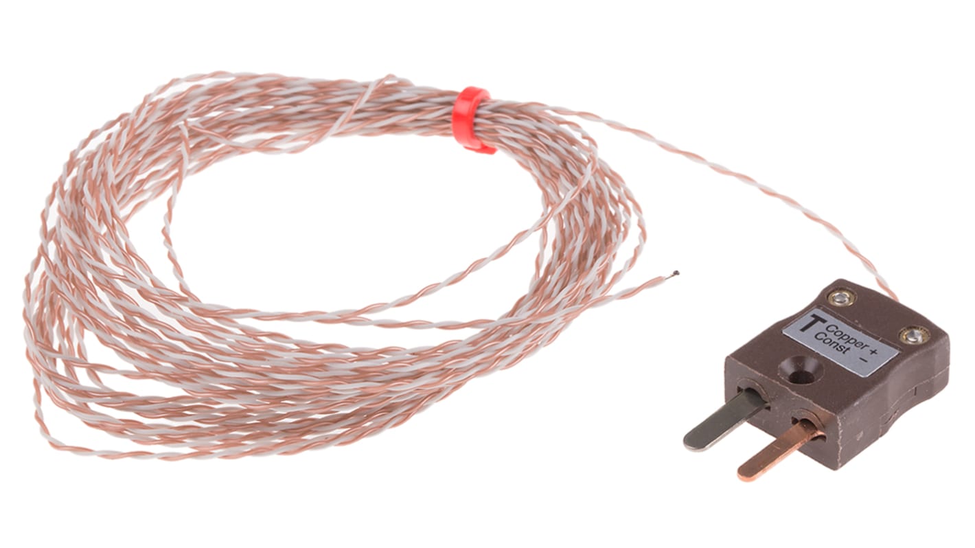 Thermocouple à jonction exposée RS PRO type T Ø 1/0.2mm, L 5m, +250°C max à Fiche mâle miniature