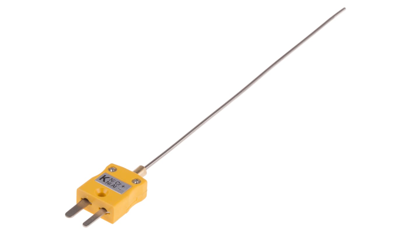 Termopar tipo K RS PRO, Ø sonda 1.5mm x 150mm, temp. máx +1100°C, conexión , con conector miniatura