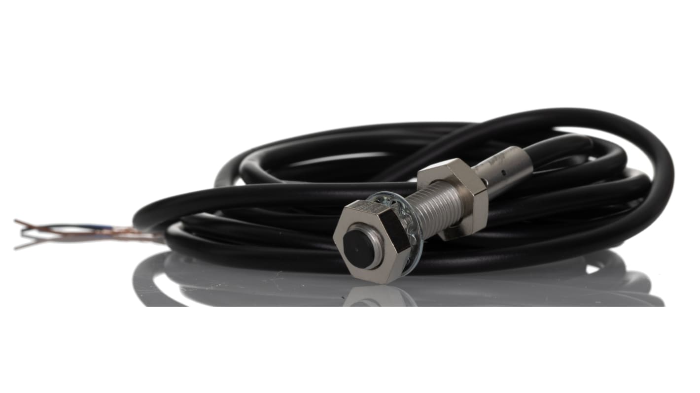 Omron E2B Series Inductive Barrel-Style Proximity Sensor, M8 x 1, 2 mm Detection, PNP Output, 12 → 24 V dc, IP67