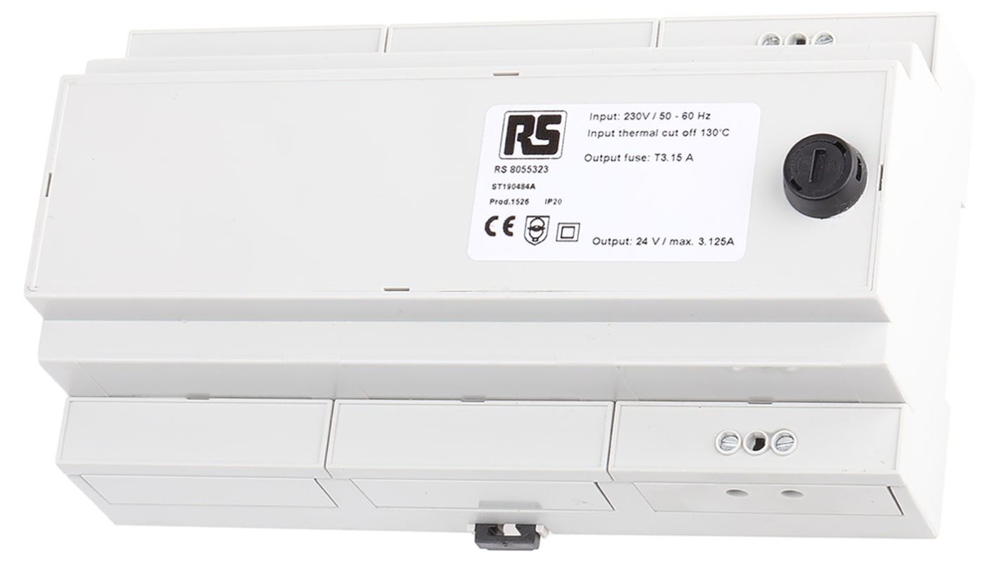 Trasformatore guida DIN RS PRO, secondario 24V ca, 75VA, 1 uscita