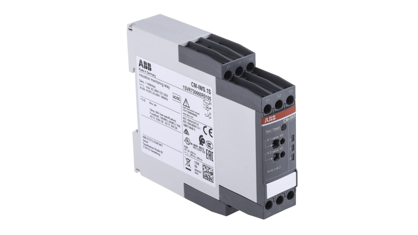 ABB CM-IWS Überwachungsrelais 0 → 250 V ac, 0 → 300V dc 1, 3-phasig, 1-poliger Wechsler DIN-Schienen