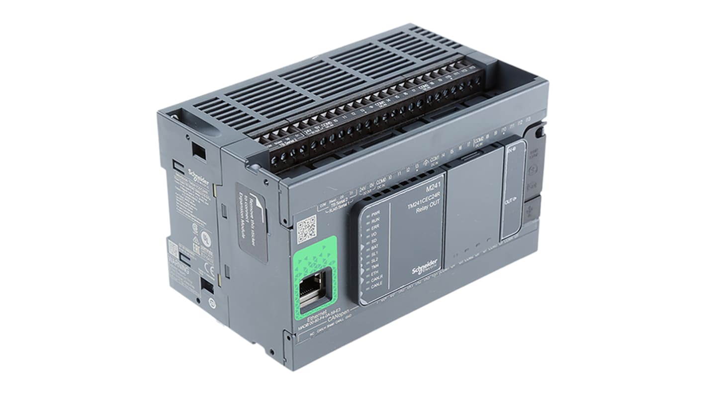 Schneider Electric PLC CPU Modicon M241, Ethernet, ModBus, Profibus DP, USB, kapacitás: 128000 lépés, 24 I/O elem, 128