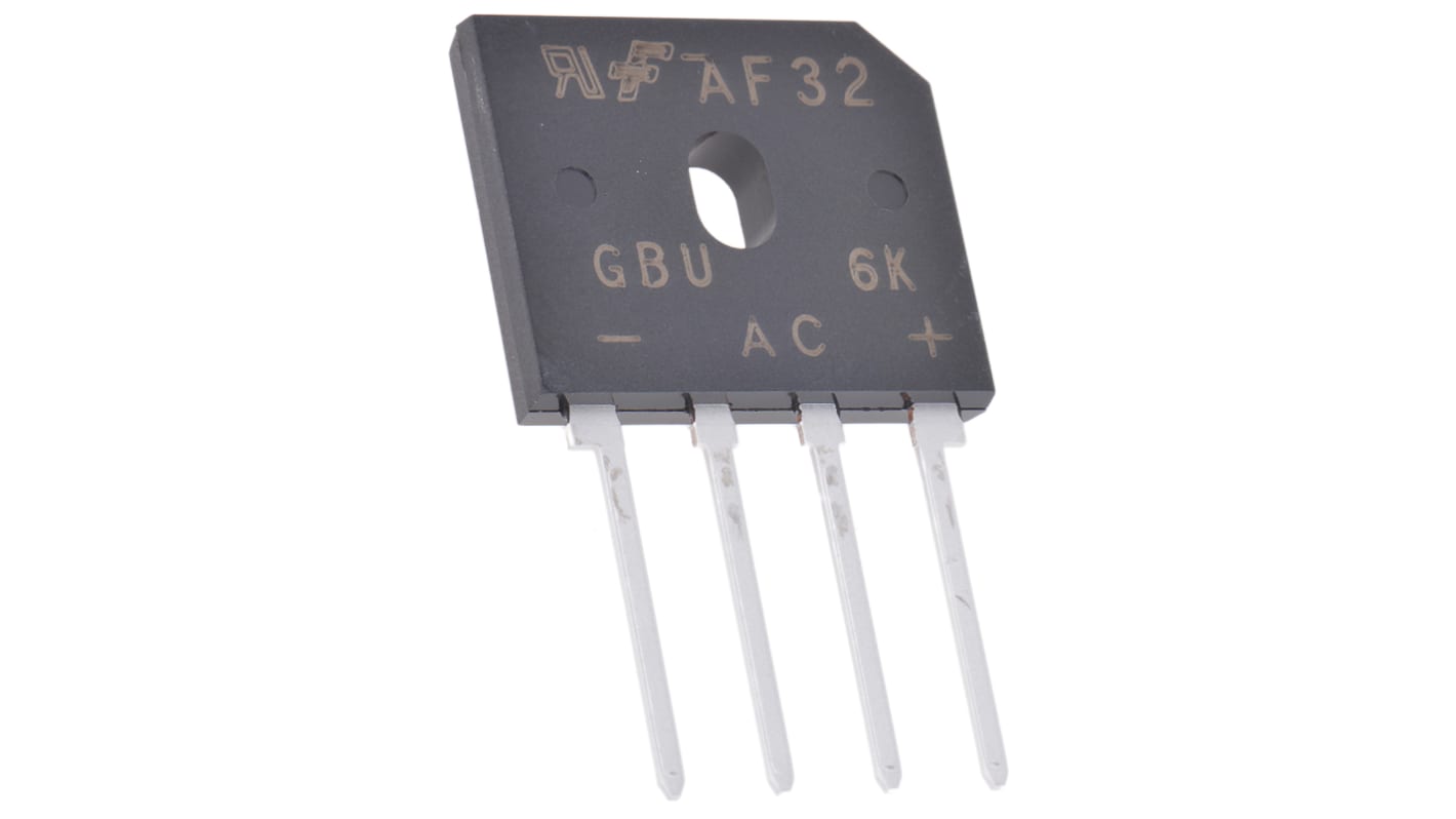 Raddrizzatore a ponte, Monofase, onsemi, Ifwd 6A, VRRM 800V, GBU, Su foro, 4 Pin