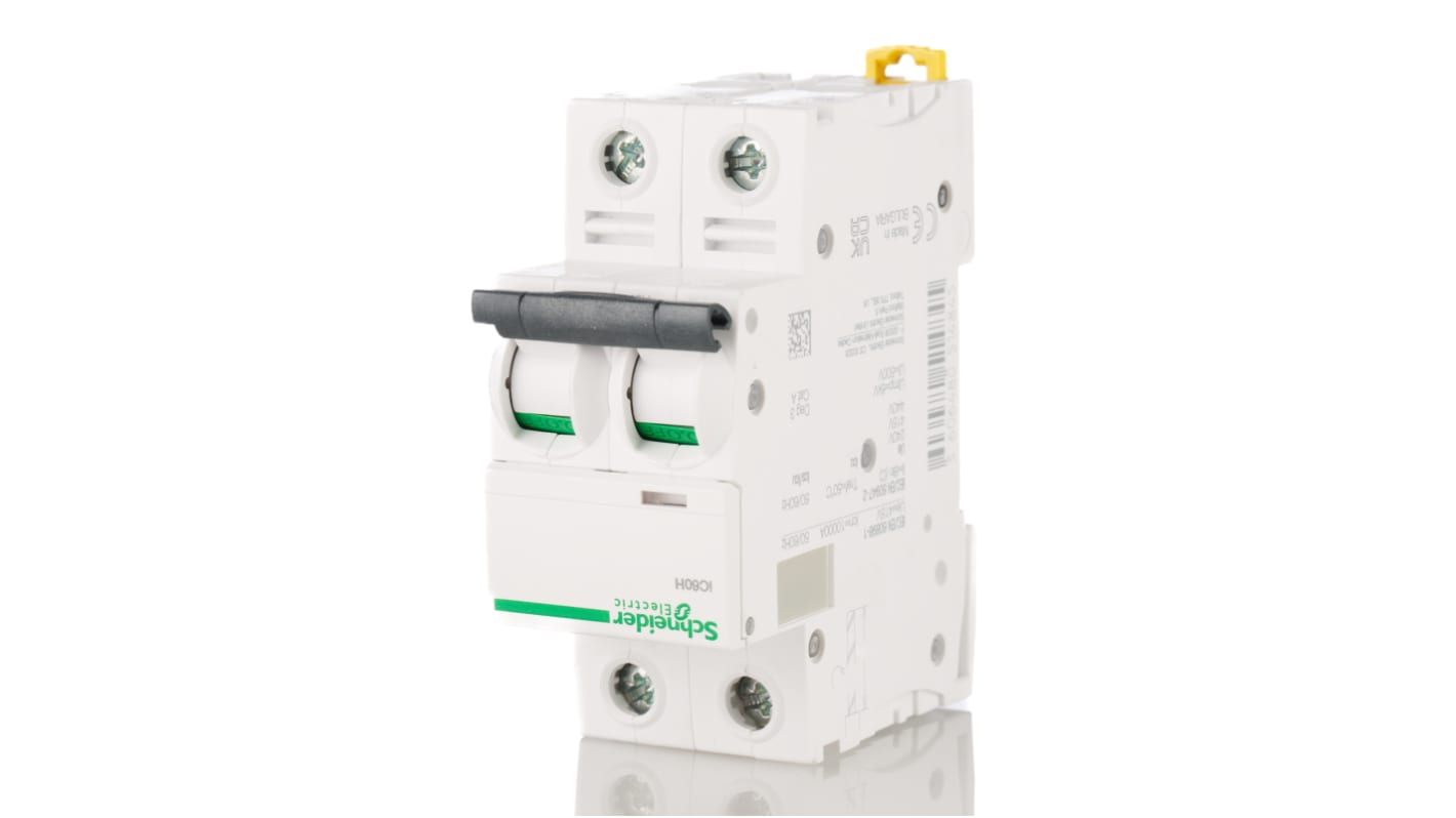 Schneider Electric Acti 9 C60HB MCB, 2P, 2A Curve B, 12 → 440V AC, 100 → 133V DC, 10 kA Breaking Capacity