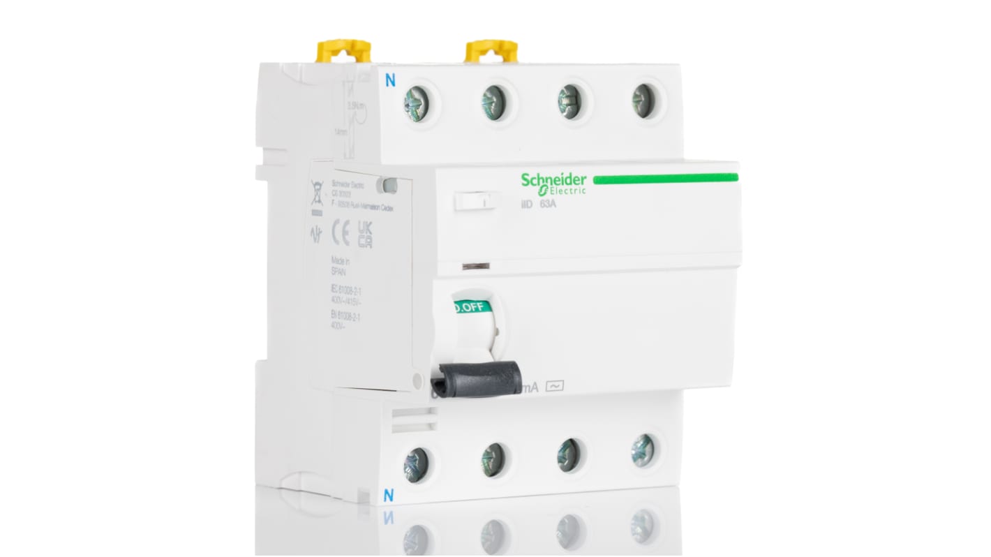 RCCB Schneider Electric, 63A, 4 Polos, 30mA AC Compatible con RoHS 500V