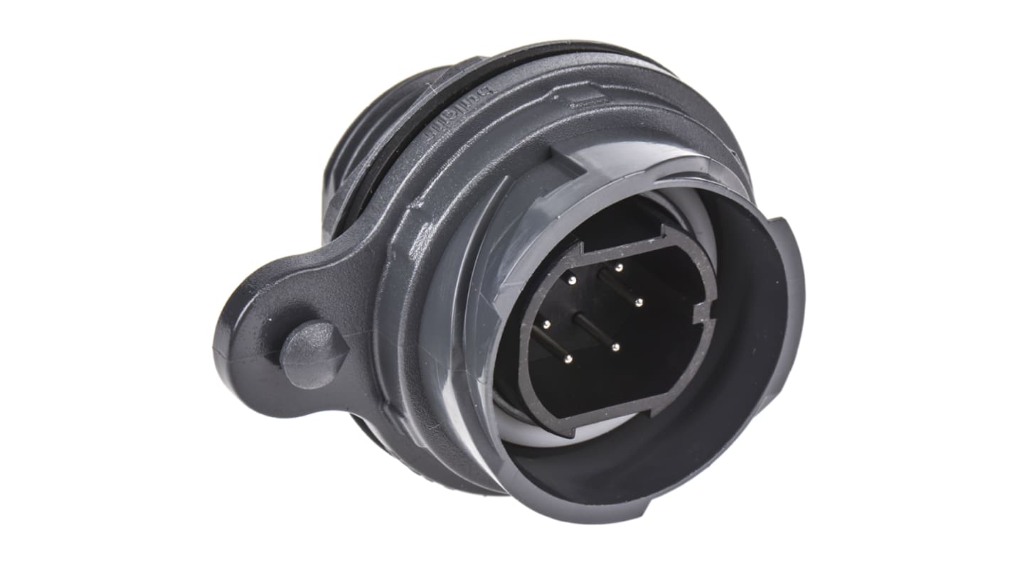 Conector circular Bulgin macho serie Buccaneer 7000 de 6 vías macho, tamaño carcasa 46, Montaje frontal, IP66, IP68,