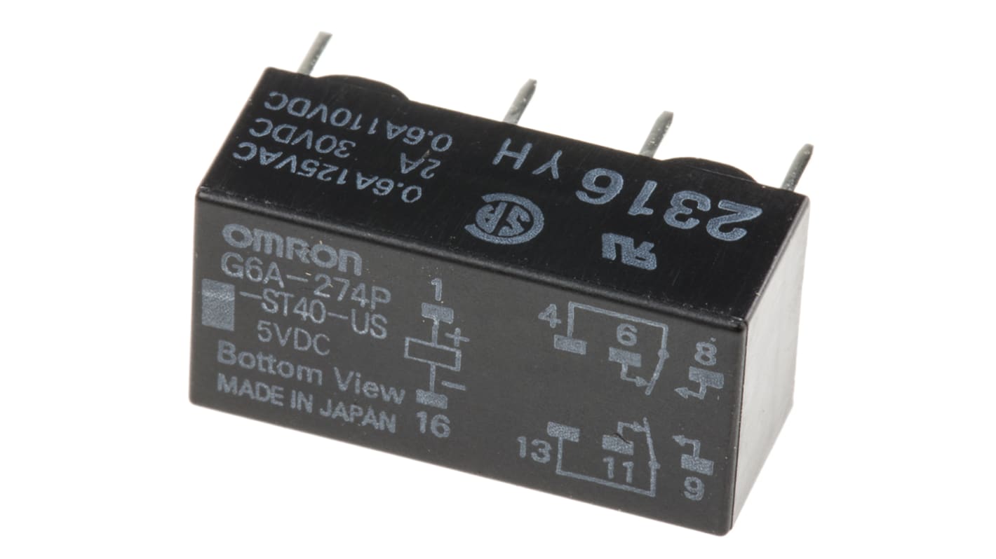 Relais de signal Omron G6A 5V c.c., 2 RT, Montage sur CI