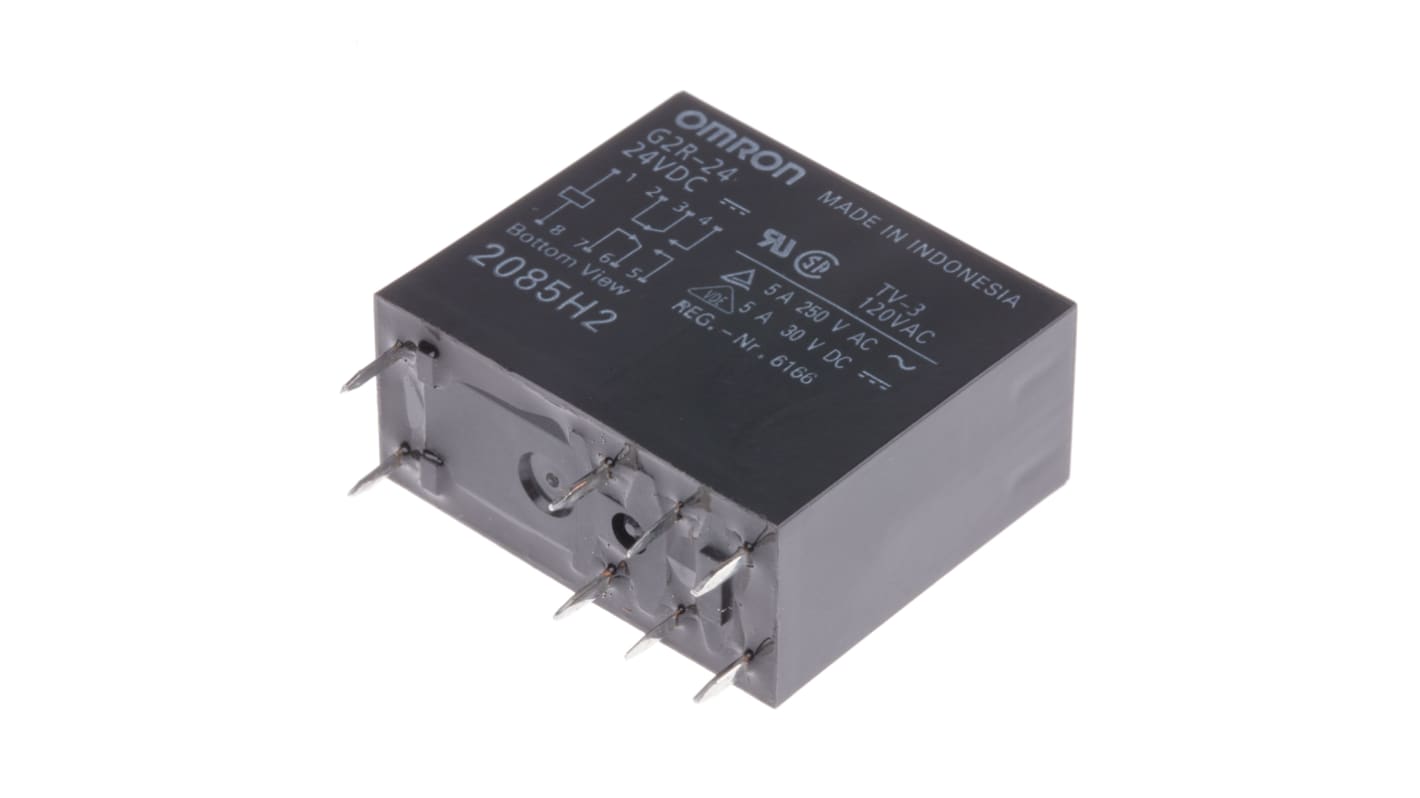 Omron PCB Mount Power Relay, 24V dc Coil, 5A Switching Current, DPDT