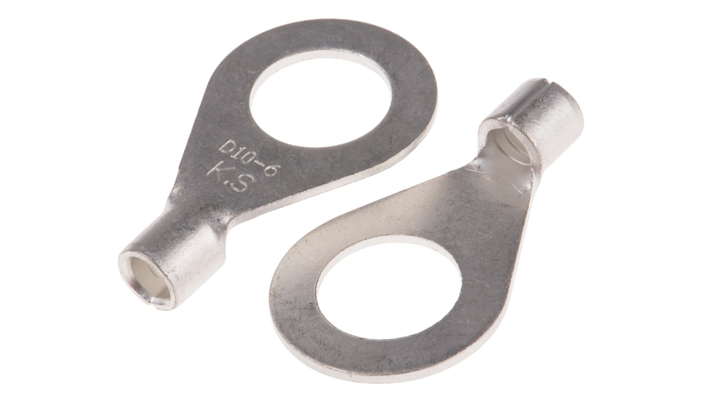 RS PRO Uninsulated Ring Terminal, 10.5mm Stud Size, 2.5mm² to 6mm² Wire Size