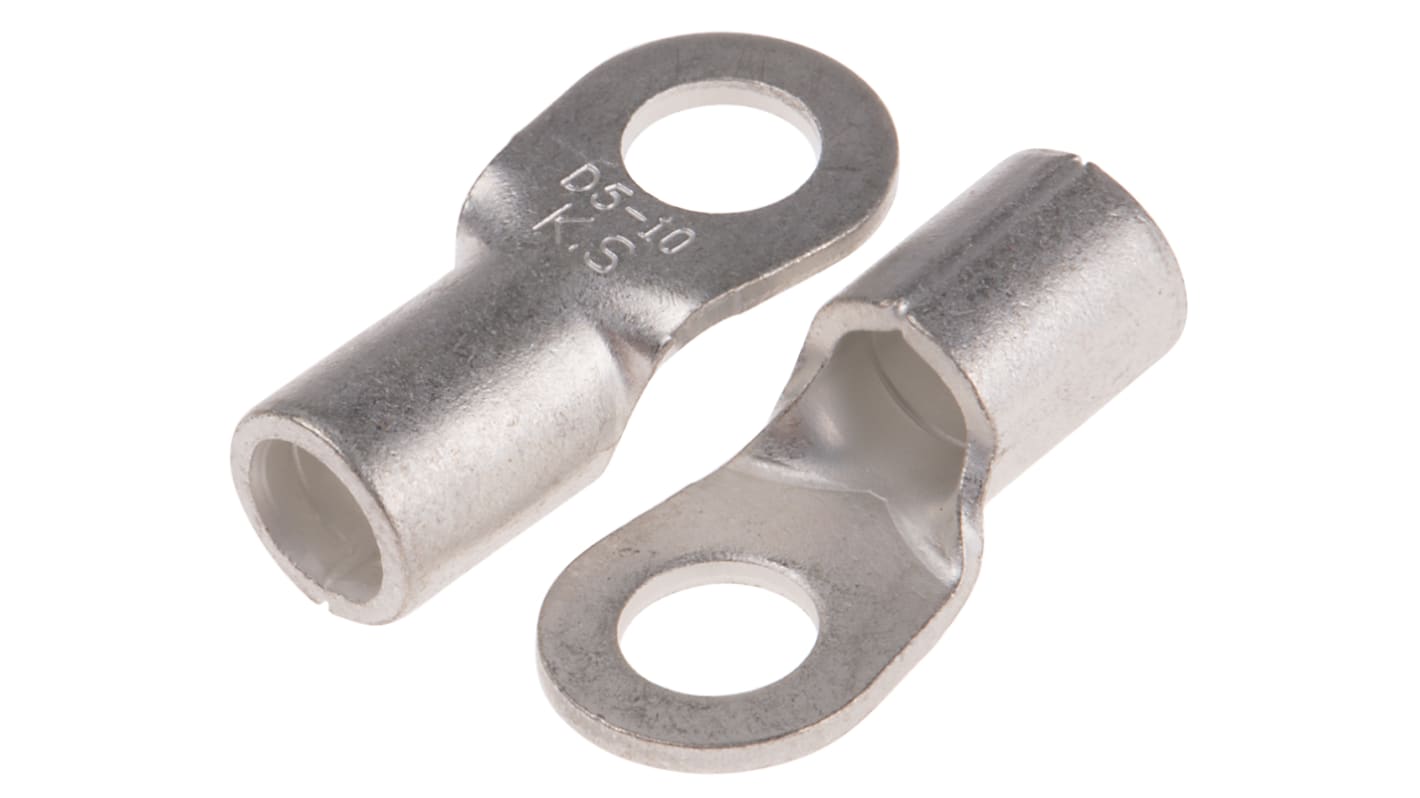 RS PRO Uninsulated Ring Terminal, #10 Stud Size, 10mm² to 10mm² Wire Size