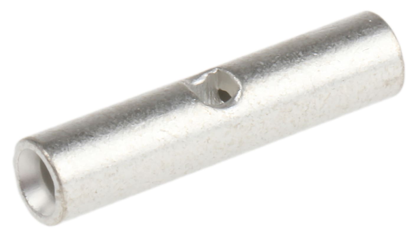 RS PRO Kabelspleißverbinder, Stoßverbinder, Silber, 22 → 16 AWG, Ø 3.3mm, Ges.L 15mm, 2 Auslässe, 0.5mm² -