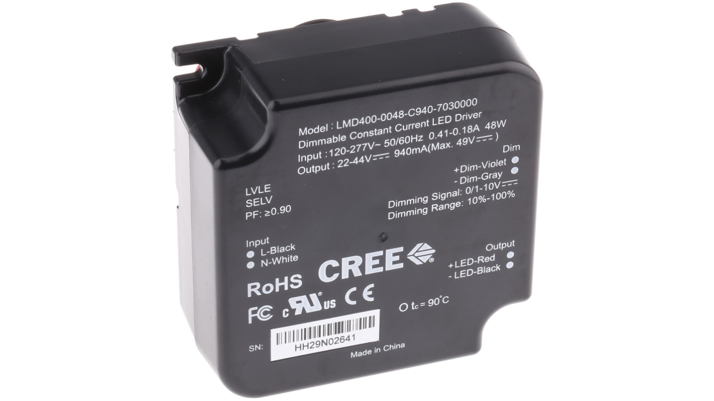 Driver LED corriente constante Cree LED, IN: 108 → 305 V, OUT: 22 → 44V, 940mA, 41W, regulable, IP20