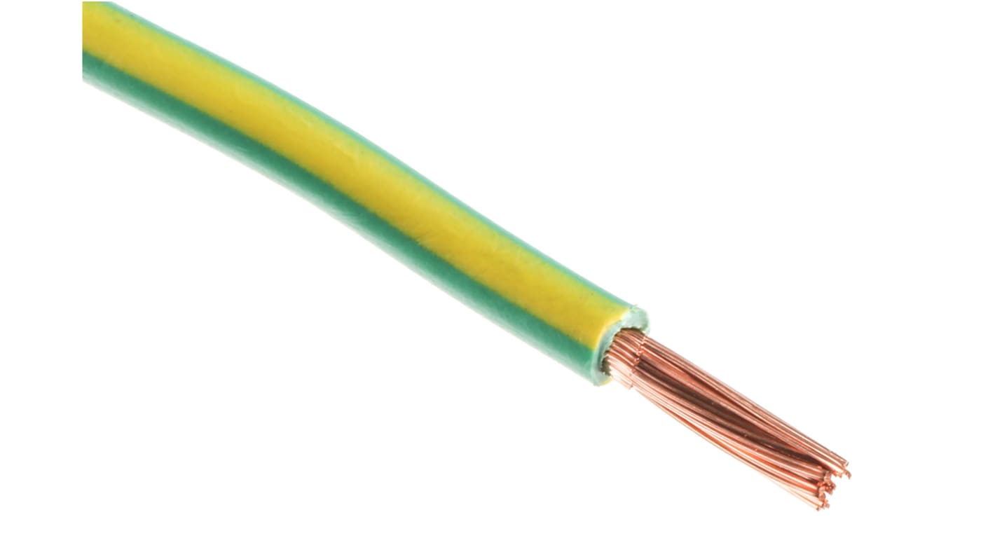 RS PRO Green/Yellow 4 mm² Hook Up Wire, 12 AWG, 52/0.3 mm, 100m, PVC Insulation