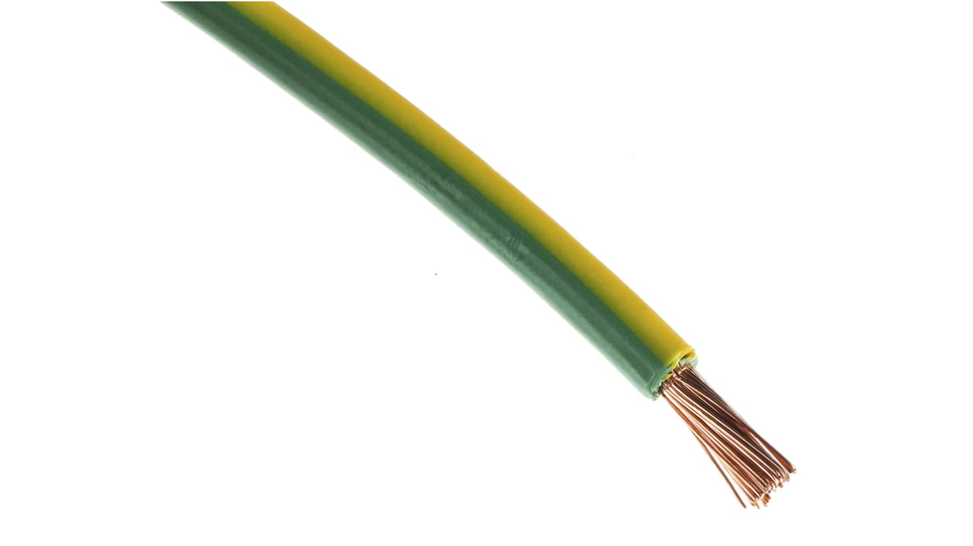 RS PRO Green/Yellow 6 mm² Hook Up Wire, 10 AWG, 78/0.295mm, 100m, PVC Insulation