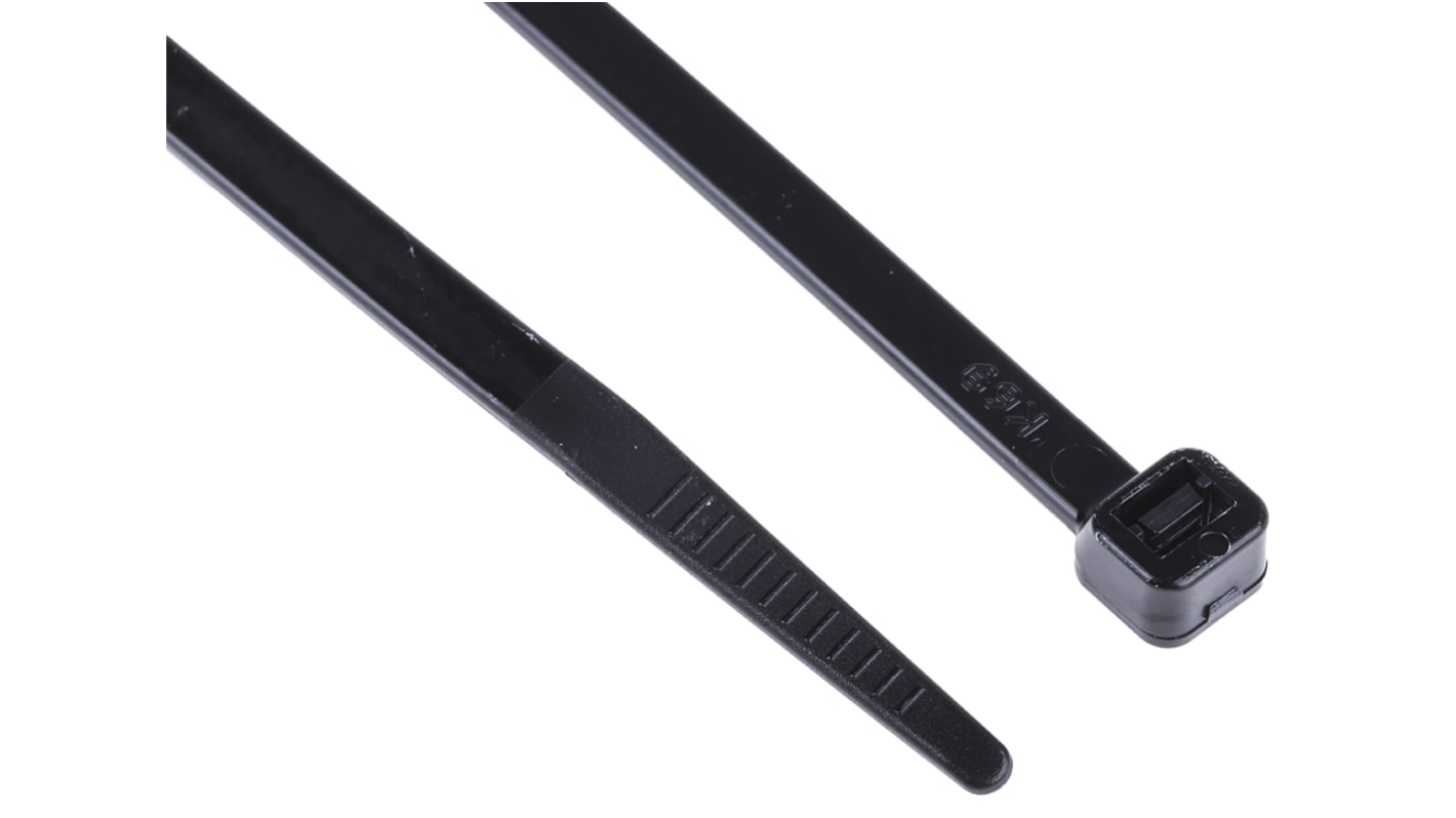 RS PRO Cable Tie, 190mm x 4.8 mm, Black Nylon, Pk-100