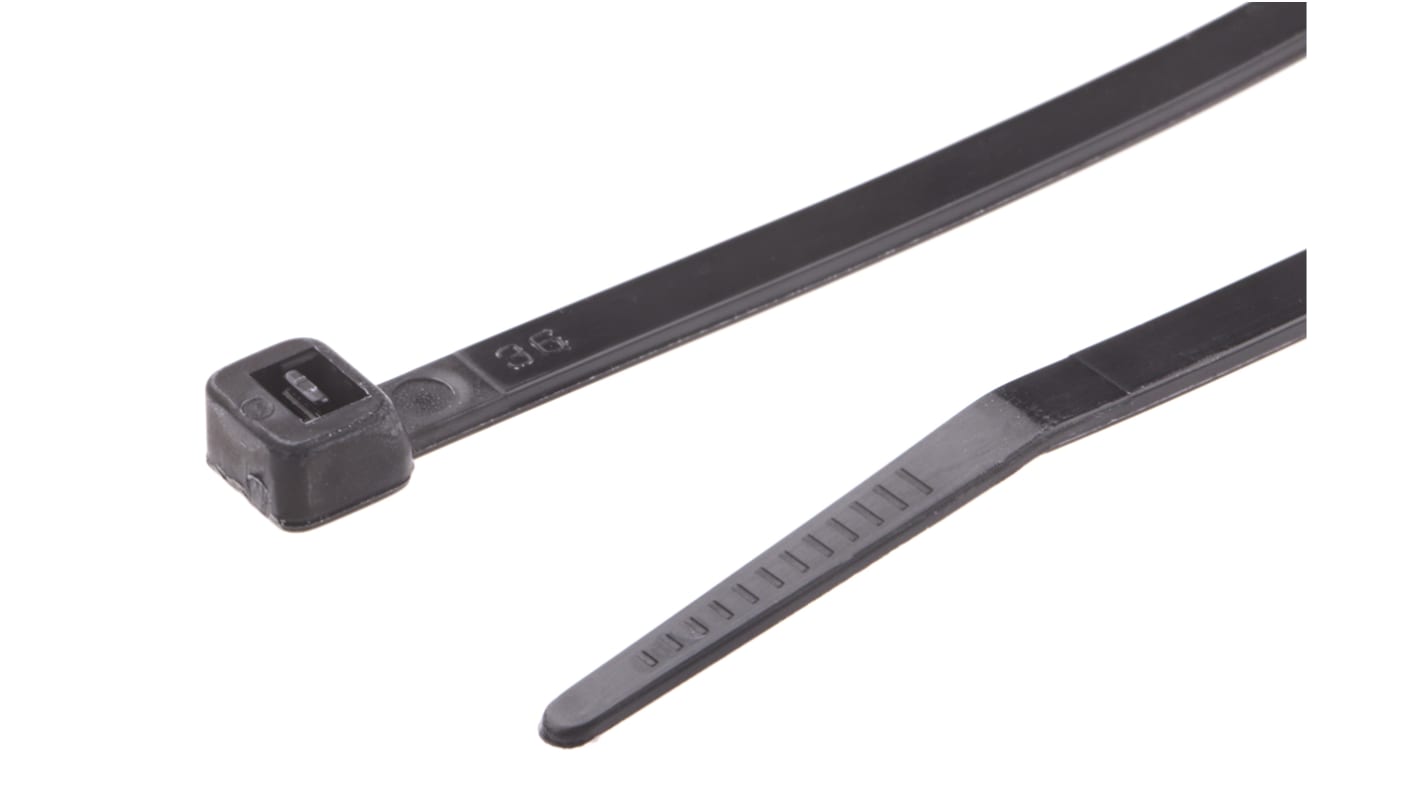 RS PRO Cable Tie, 203mm x 4.6 mm, Black Nylon, Pk-100