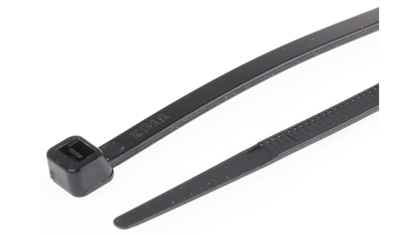 RS PRO Cable Tie, 300mm x 4.8 mm, Black Nylon, Pk-100