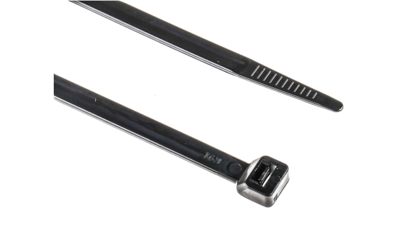 RS PRO Cable Tie, 240mm x 7.6 mm, Black Nylon, Pk-100