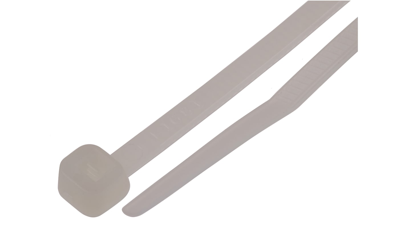 RS PRO Cable Tie, 142mm x 3.2mm, Natural Nylon, Pk-100