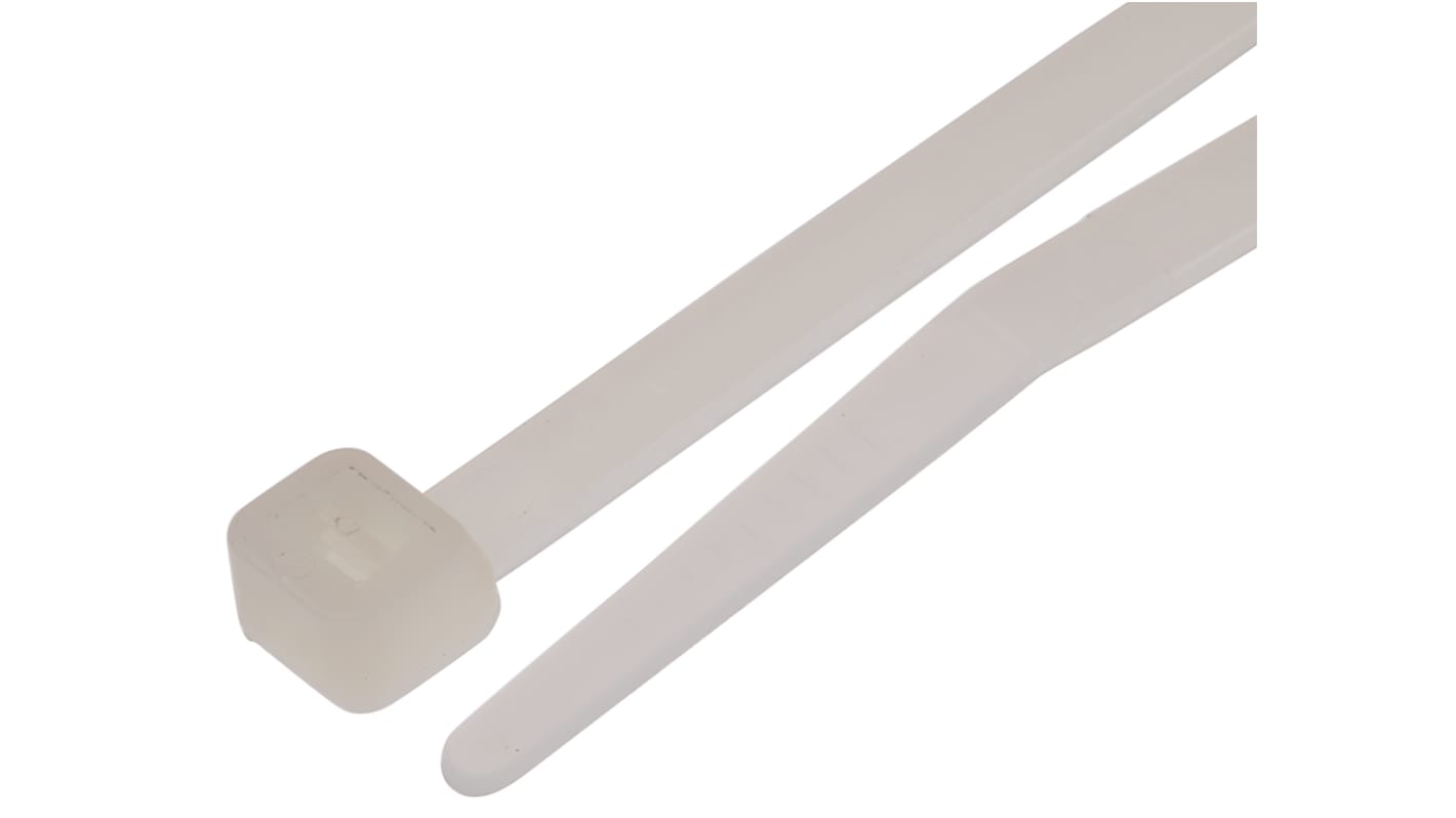 RS PRO Cable Tie, 190mm x 4.8mm, Natural Nylon, Pk-100