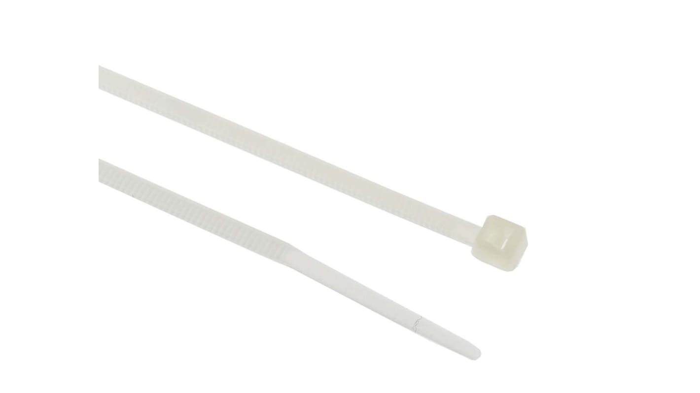RS PRO Cable Tie, 100mm x 2.5mm, Natural Nylon, Pk100 RS