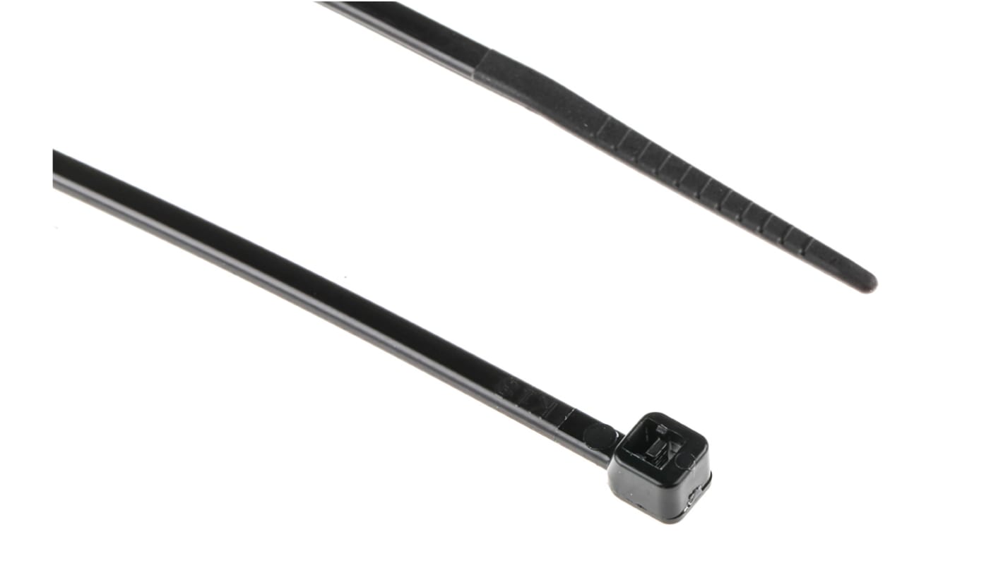 RS PRO Cable Tie, Heat Stabilised, 203mm x 2.5 mm, Black Nylon, Pk-100