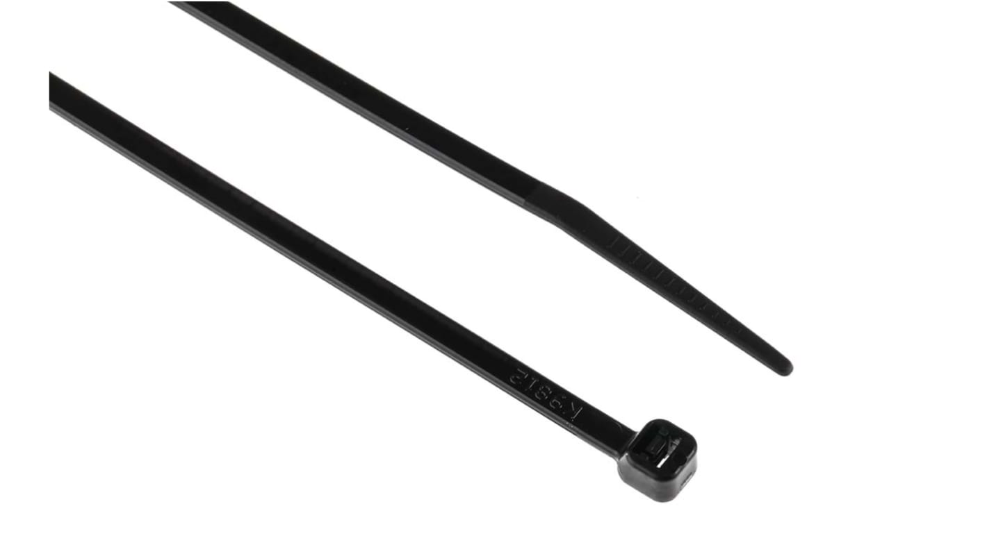 RS PRO Cable Tie, Heat Stabilised, 150mm x 3.6 mm, Black Nylon, Pk-100