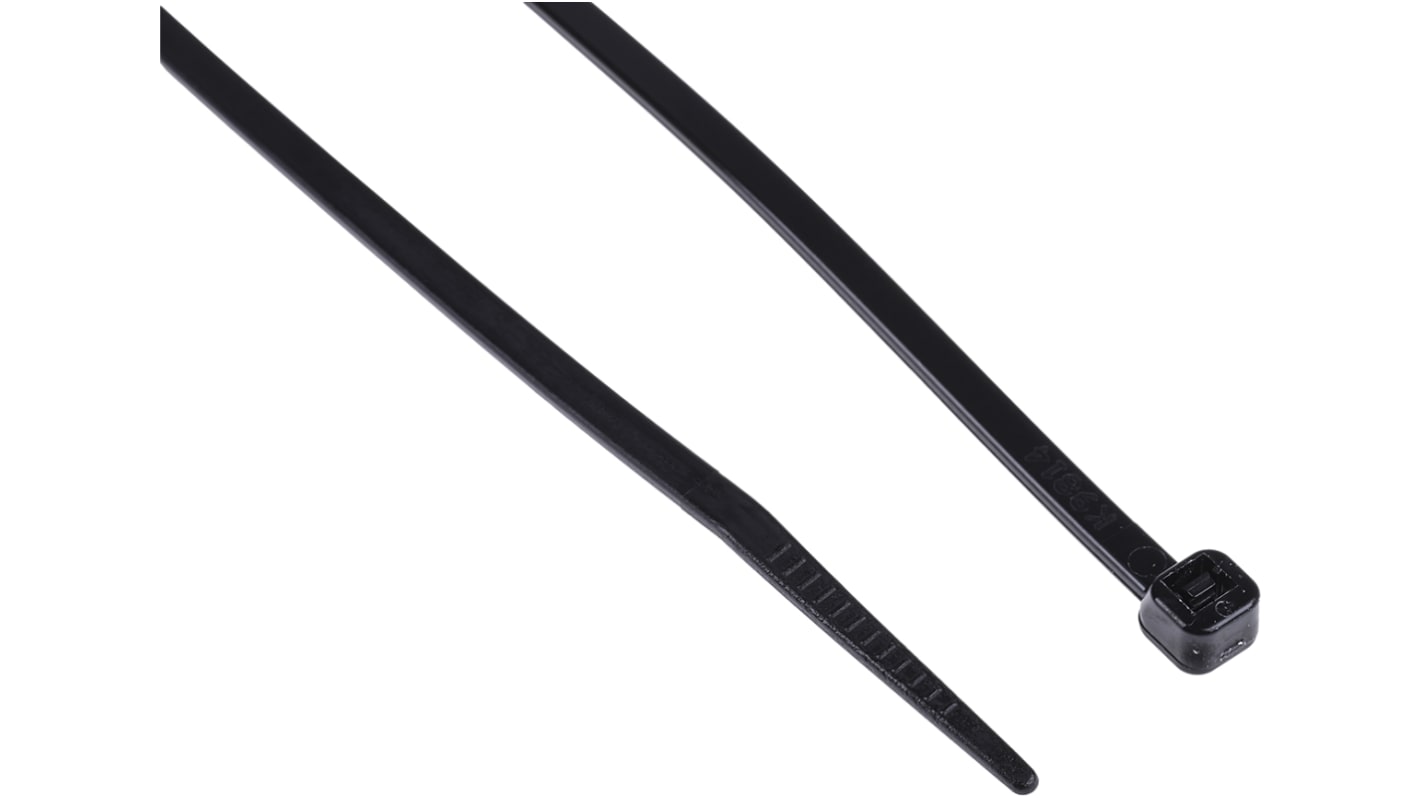 RS PRO Cable Tie, Heat Stabilised, 292mm x 3.6mm, Black Nylon, Pk-100