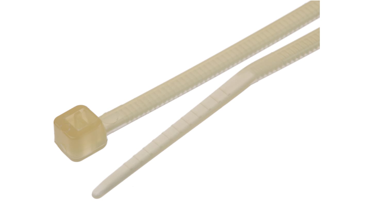 RS PRO Cable Tie, Heat Stabilised, 203mm x 2.5 mm, Natural Nylon, Pk-100