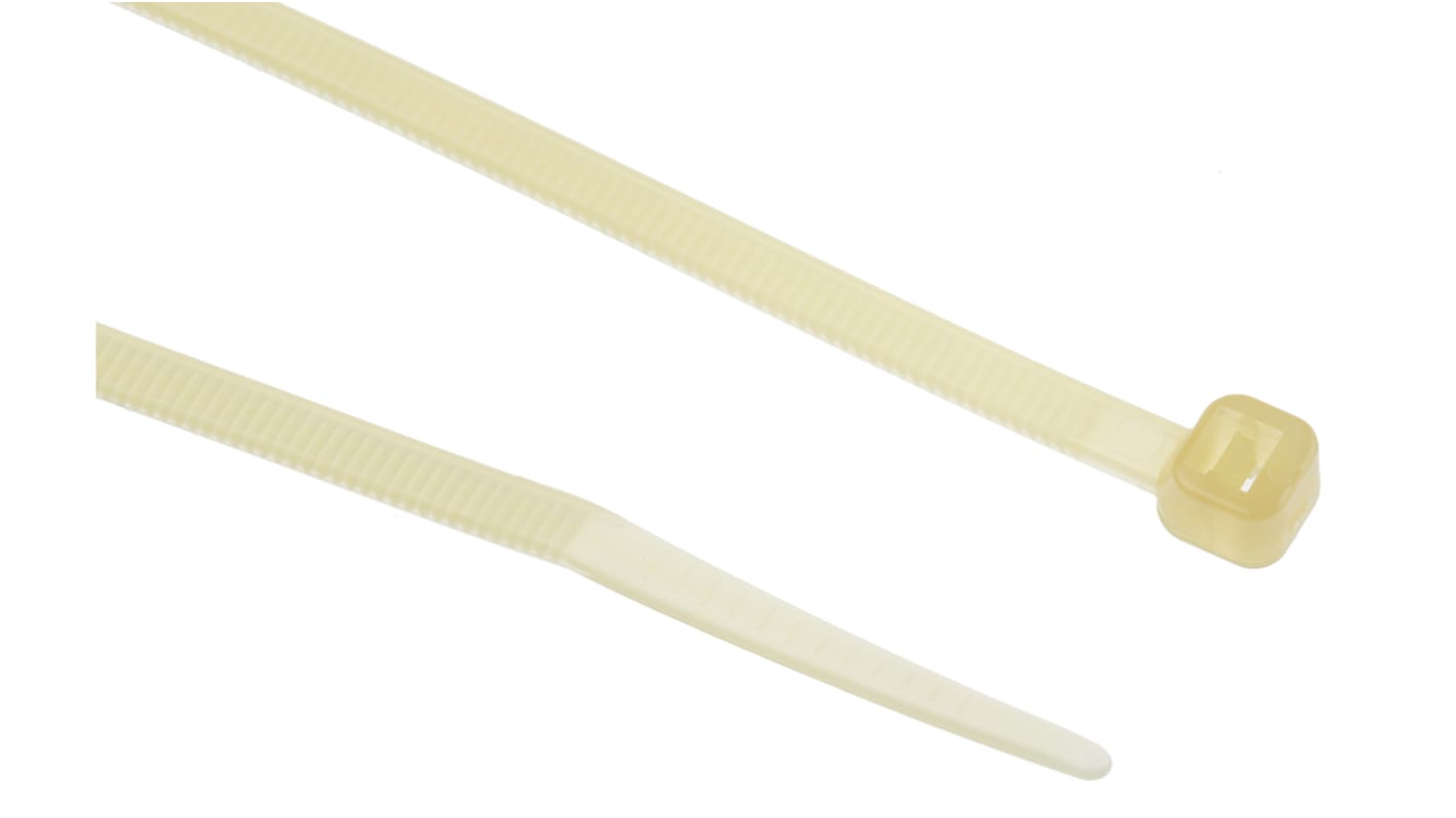 RS PRO Cable Tie, Heat Stabilised, 292mm x 3.6 mm, Natural Nylon, Pk-100