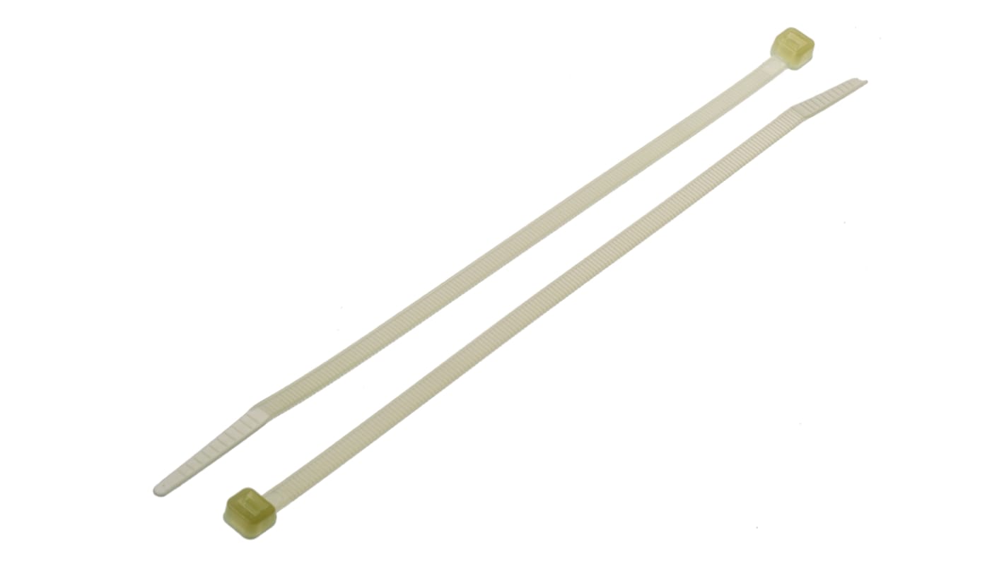 RS PRO Cable Tie, Heat Stabilised, 203mm x 4.6 mm, Natural Nylon, Pk-100