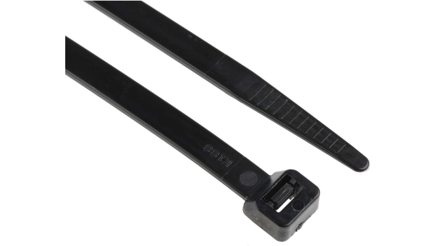 RS PRO Cable Tie, 380mm x 7.6mm, Black Nylon, Pk-1000