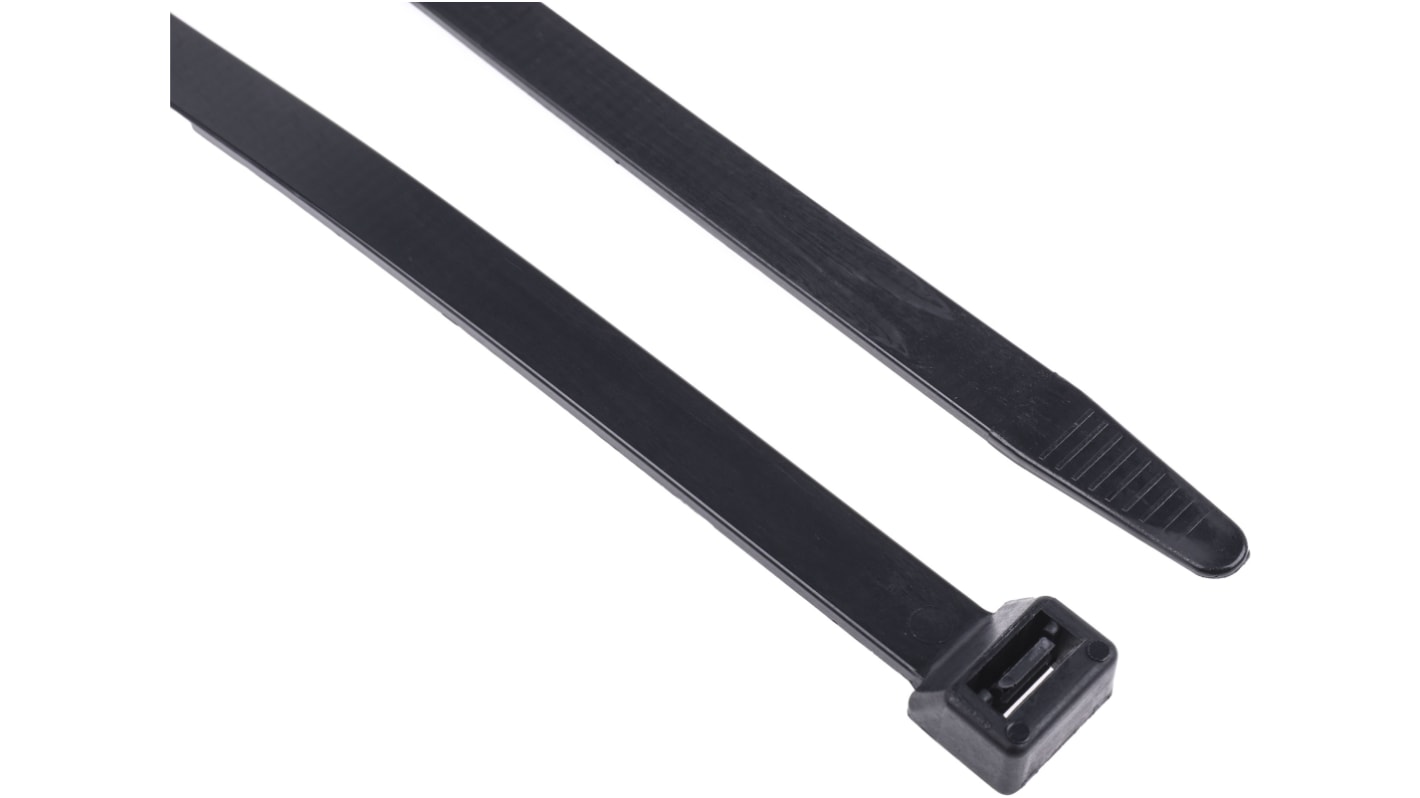 RS PRO Cable Tie, Flame Retardant, 480mm x 12.7 mm, Black Nylon, Pk-100