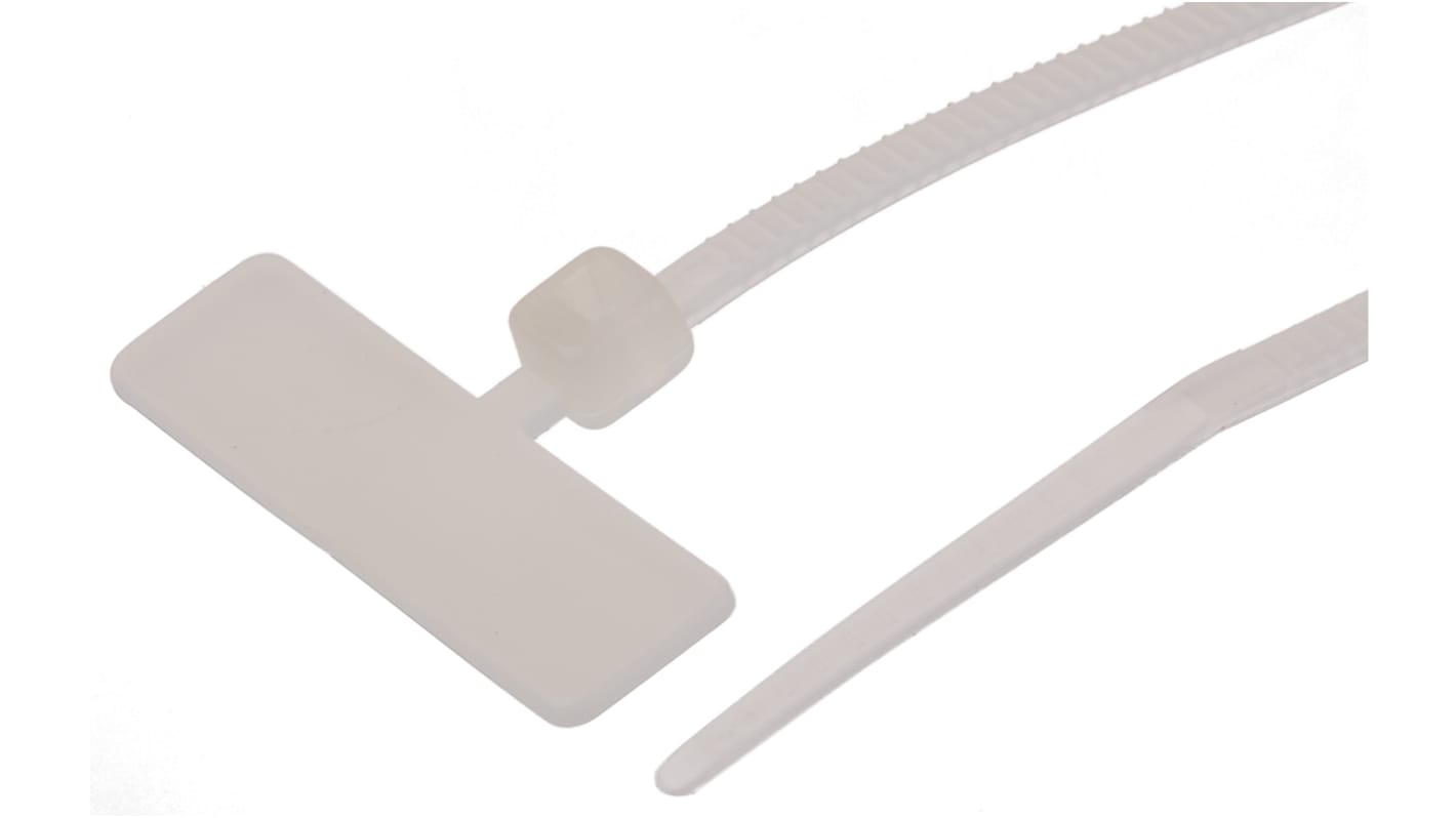 RS PRO Cable Tie, 111mm x 2.6mm, Natural Nylon, Pk-100