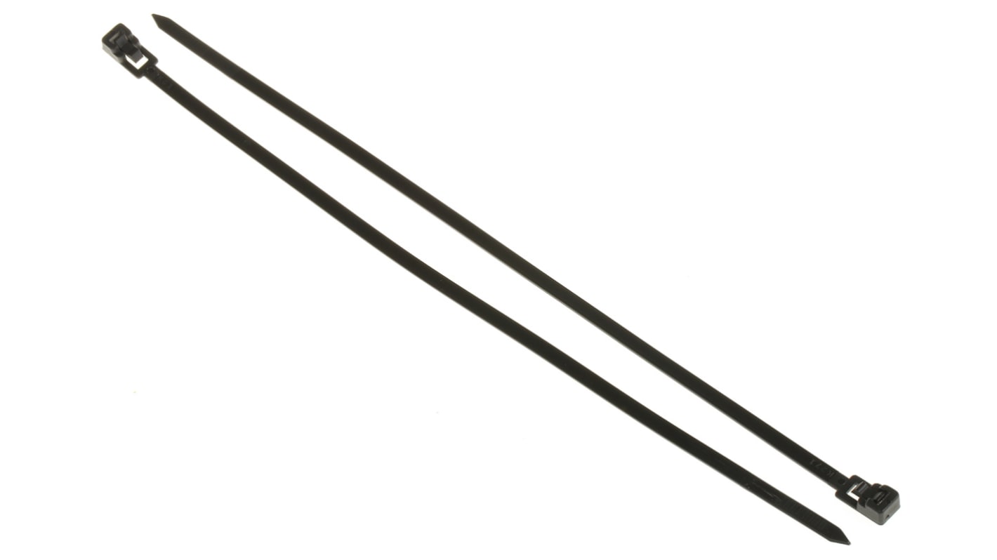 RS PRO Cable Tie, Releasable, 250mm x 4.5 mm, Black Nylon, Pk100 RS
