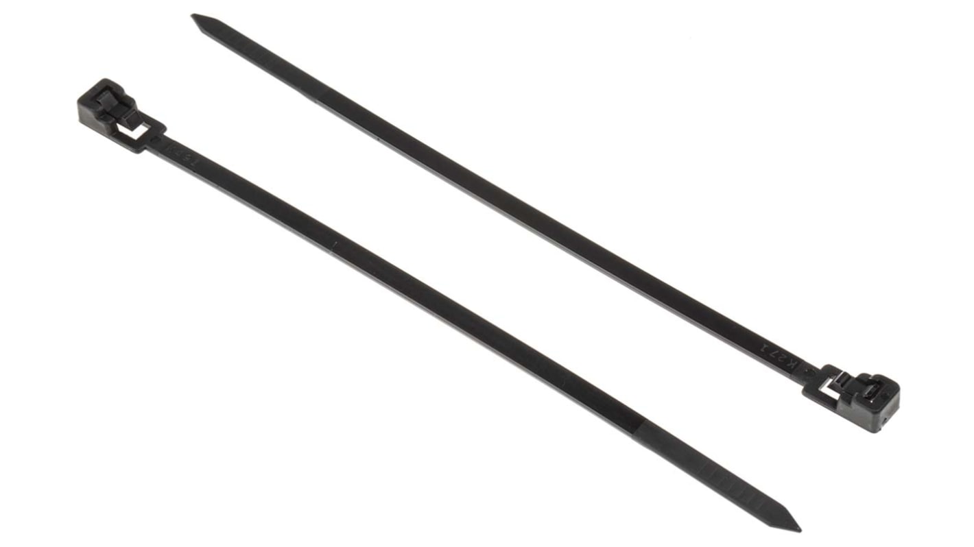 RS PRO Cable Tie, Releasable, 150mm x 4.5mm, Black Nylon, Pk100 RS