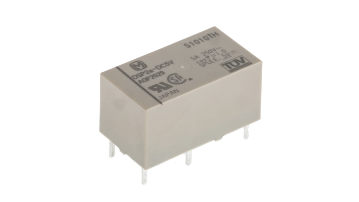 Panasonic PCB Mount Power Relay, 5V dc Coil, 5A Switching Current, DPST