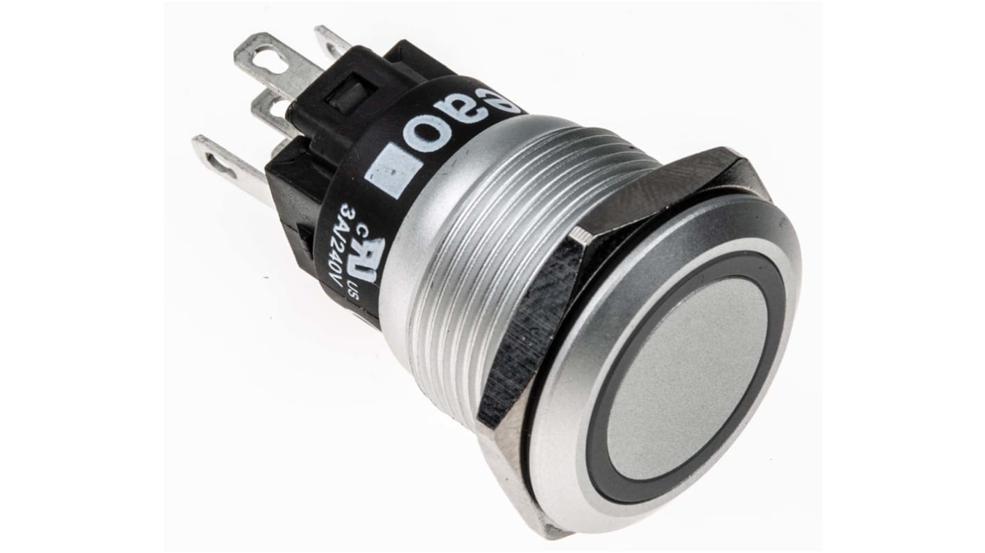 EAO 82 Series Illuminated Push Button Switch, Momentary, Panel Mount, 19mm Cutout, SPDT, Green LED, 240V, IP65, IP67