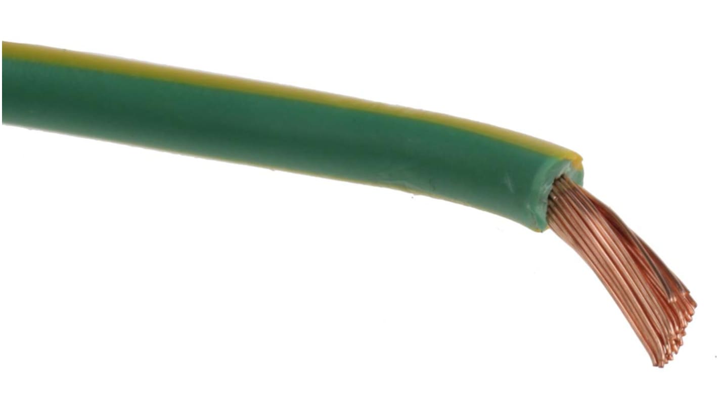 RS PRO Green/Yellow 2.5 mm² Hook Up Wire, 13 AWG, 50/0.25 mm, 25m, PVC Insulation