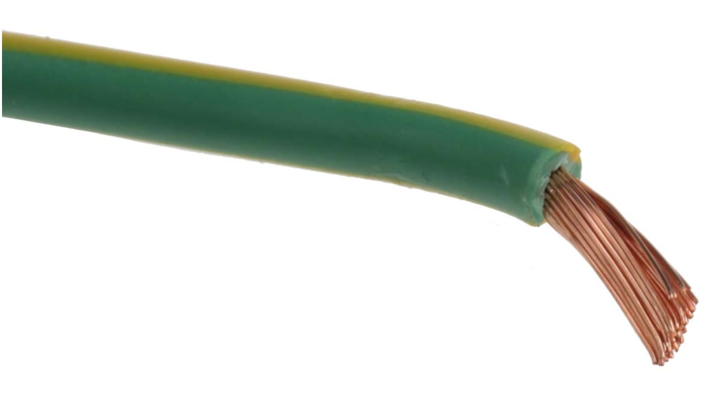RS PRO Green/Yellow 4 mm² Hook Up Wire, 11 AWG, 56/0.3 mm, 25m, PVC Insulation