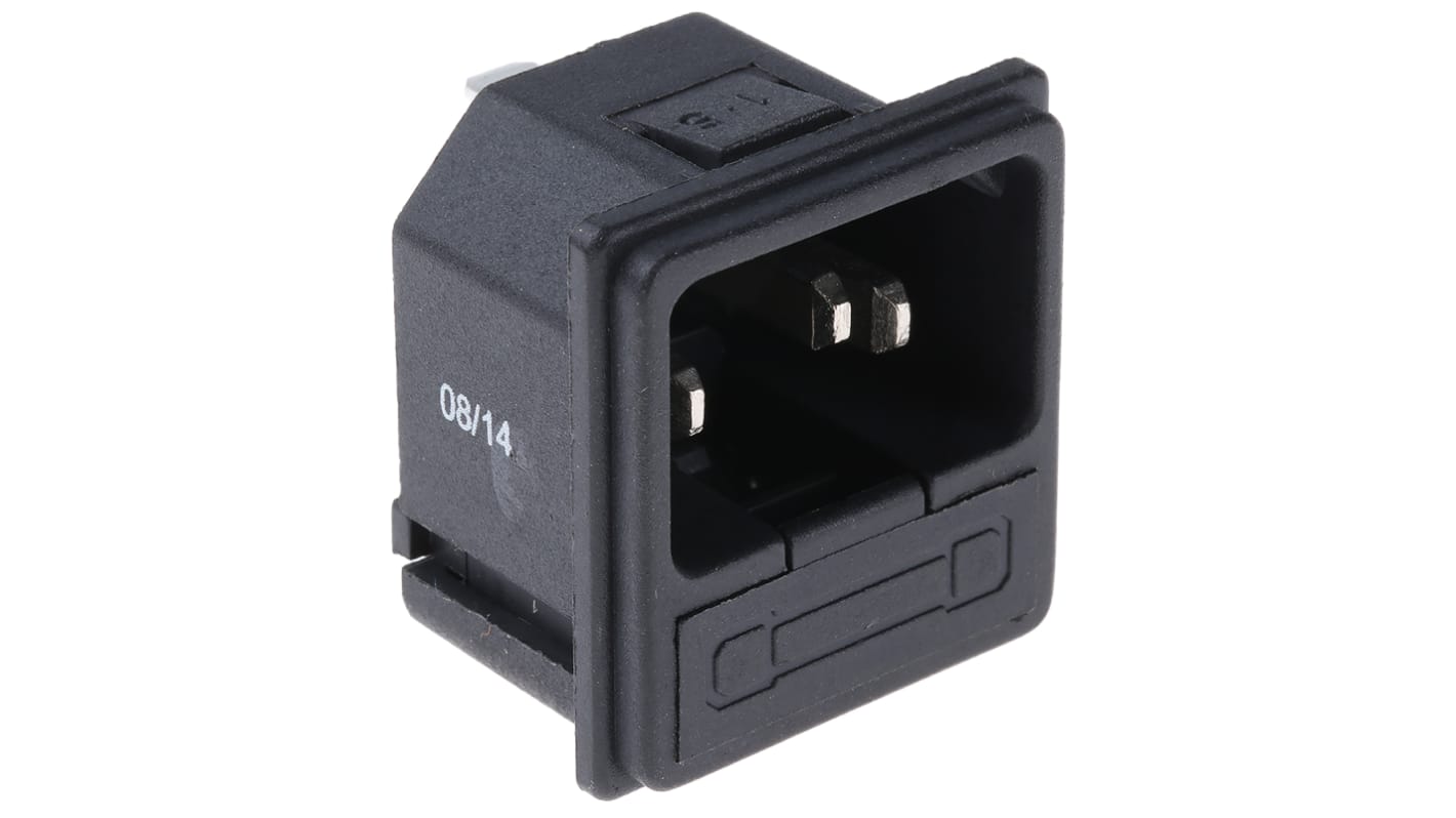 Conector IEC C14 macho RS PRO, Recto, Encaje a Presión, 250 V, 10A, con 1 fusible de 5 x 20mm, con interruptor